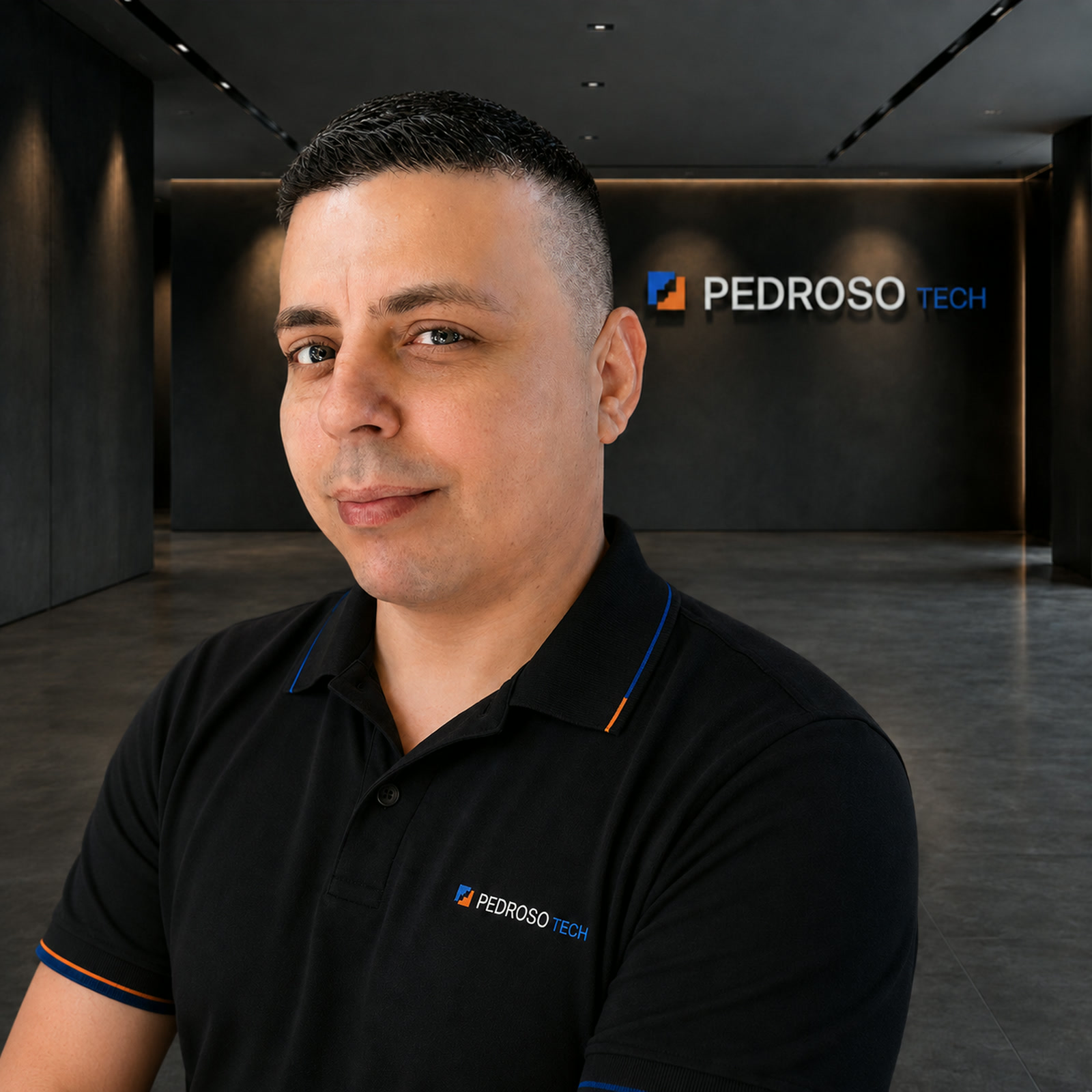 Leandro Pedroso no lobby institucional da Pedroso Tech
